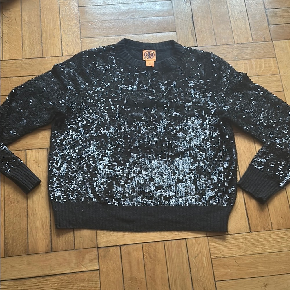 Tory Burch Black and Silver Sequin Women's Sweater